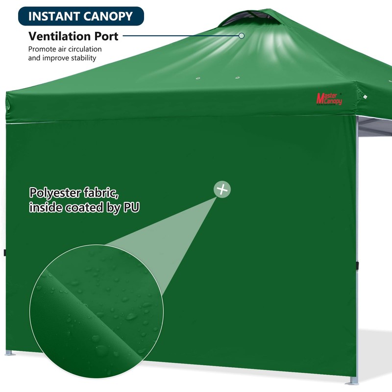 MASTERCANOPY 10x10 Durable Pop Up Canopy Tent with 1 Sidewall,