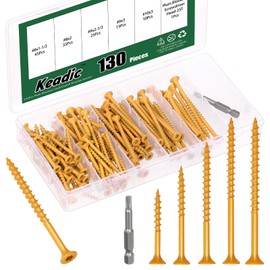 Keadic 130Pcs 5 Size Deck Screws, T25 Star Torx Drive Flat Head Wood Screws, Heavy-Duty Outdoor Wood Screws Assortment Fastener Kit, Rust Resistant Timber Screws for Timber/Log/Landscaping Wood
