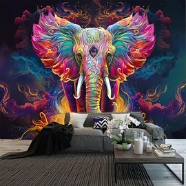 FENDROM Psychedelic Elephant Tapestry Trippy Bohemian Indian Watercolor Elephant Wall Art Aesthetic Colorful Cloud Spiritual Wall Hanging Meditation Tapestry for Bedroom Living Room Dorm