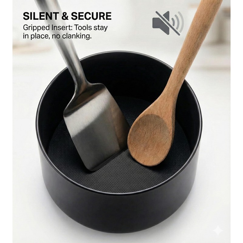Cooler Kitchen Jumbo Extra Large Sturdy Rotating Black Utensil Holder