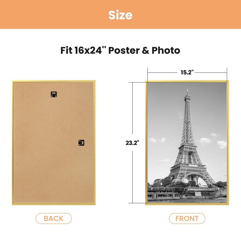 upsimples 16x24 Picture Frame Gold 3 Pack, Scratch-Proof Poster Frames