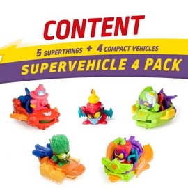 SUPERTHINGS LEGENDS - Super Vehicles 4 Pack. Assorted pack of the most legendary SuperThings characters. Includes 5 SuperThings and 4 vehicles. Contains products from series 1-9