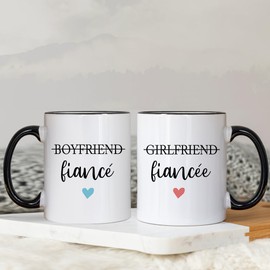 Juego de taza de café para novio y novia, taza de regalo para pareja de prometidos y prometidos, regalos de compromiso para parejas recién comprometidas, ella, ella, señora, novia, novia, novia,
