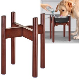 Stand for Dog Water/Food Bowl, Fountain Dishes and Feeders - Makes 14-inch High, Ideal for Large Breeds - Adjustable Sideways with Lock, Dark Wood - Bowls Not Included