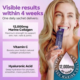 12,000mg Marine Collagen Liquid Shots| High Strength Hydrolyzed Marine Collagen Peptides w/Hyaluronic Acid & Vitamin C for Skin, Hair & Joints | Blackcurrant, 14 Daily Servings 30ml