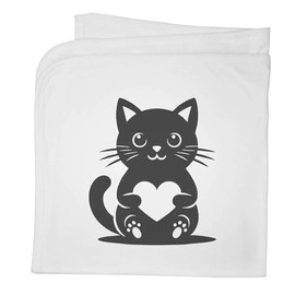 Azeeda 'Cute Cat With Love Heart' Cotton Baby Blanket/Shawl (BY00043580)