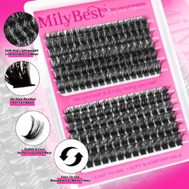 MilyBest Lash Clusters Kit 100D 150D Fluff Cluster Eyelash Extensions 10-18mm Individual Lashes Clusters D Curl Lash Extension Kit, Waterproof Thick Volume Eyelash Clusters with Bond & Seal, Tweezers