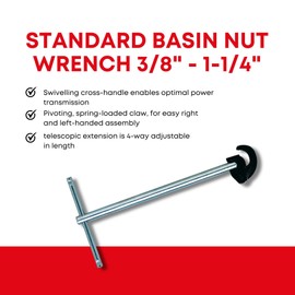 Rothenberger Standard Basin Nut Wrench with Pivoted Reversible Jaw - For 3/8" to 1-1/4" Nuts - Chrome-Plated - 70236