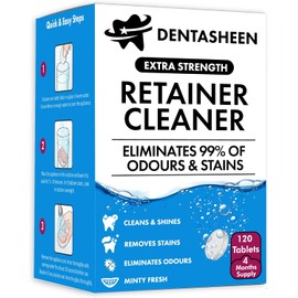 Retainer Cleaner Tablets by Dentasheen – 120 Tablets (4 Months Supply) – Freshens, Brightens & Removes Stains from Retainers, Aligners, Gum Shields, Mouth Guards & Dentures