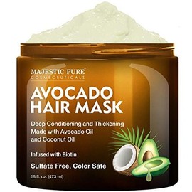 MAJESTIC PURE Máscara de aguacate y coco para cabello seco dañado – infusionado con biotina – acondicionador profundo, engrosamiento del cabello, para