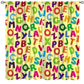Focusbrite Abstract Kitchen Curtains, Colored Alphabet Letters Pattern Education School Puzzle Children Graphic Print, Window Drapes Set 2 Panels,42x45 Inches