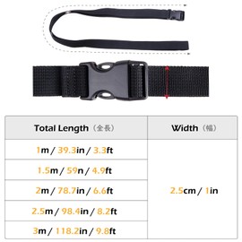 TRIWONDER Suitcase Belt, Adjustable Luggage Strap, Packing Band, Cargo Strap, Quick Release, Multi-purpose, Earthquake Countermeasure, Set of 4, Black, 39.4 inches (1 m)