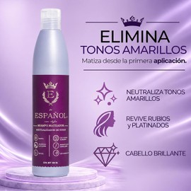 Shampoo Matizador Morado 300 ml El Español con Stylo Neutraliza Tonos Amarillos y Naranjas Para Cabello Rubio, Decolorado y Canas Efecto Platinado