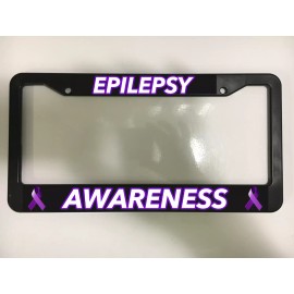 EPILEPSY AWARENESS PURPLE RIBBON CURE Black License Plate Frame NEW