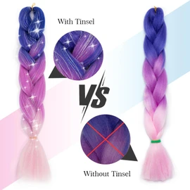 TESS Braids Extensions with Glitter, 60 cm, Jumbo Braids Kanekalon Synthetic Hair for Braiding, Box Braids, Hair Extension Braid, 100 g/Bundle, Ombre Hair Braids Extension (1 Piece Glitter +
