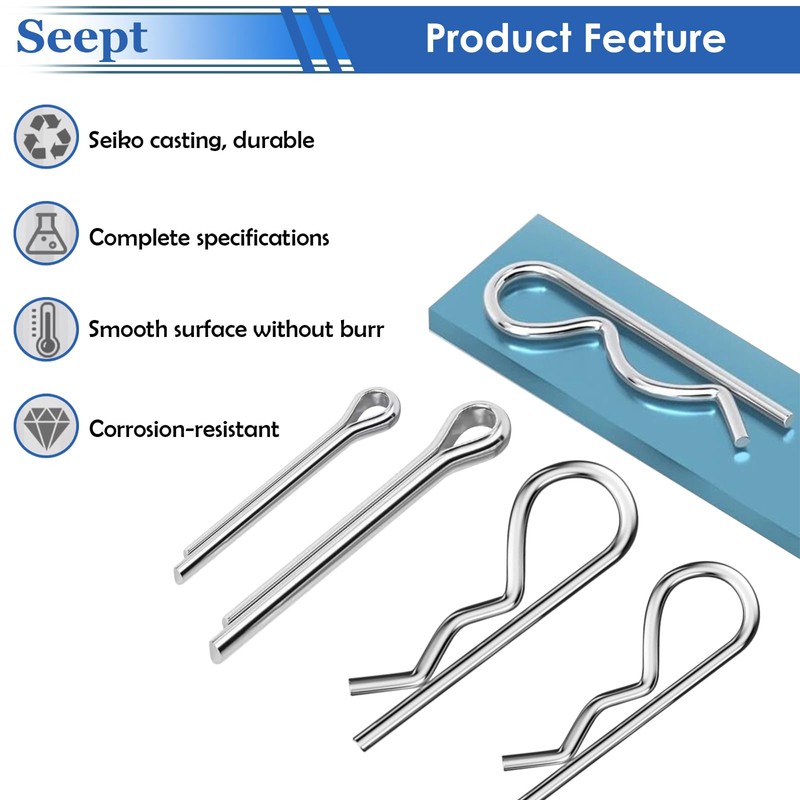 200Pcs 304 Stainless Steel Cotter Pins Assortment Kit - Hitch