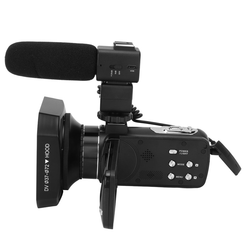 4K Video Camera with Remote Control Microphone Lens Hood 18X