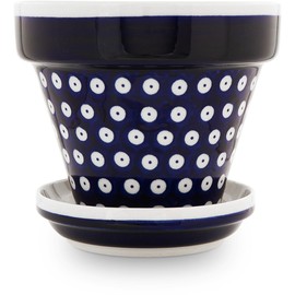 Bunzlauer keramik Flower Pot Planter 14 cm x 11.8 cm with Bottom Tray 11.8 cm x 2.8 cm, Hand-Painted, for Indoor and Outdoor Use (Decor 42)