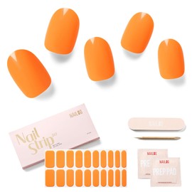 NAILOG Semi Cured Gel Nail Strips - 20 Pcs Gel Nail Stickers | Buy 2 Get 1 UV Lamp| Extra Long Nail Wraps with Glossy Gel Finishing | Orange Bomb