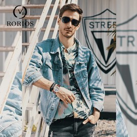 RORIOS Mens Watches Moon Phase Mechanical Watch with Leather Band Automatic Self-Winding Tourbillon Wristwatch Business Dress Watch for Men