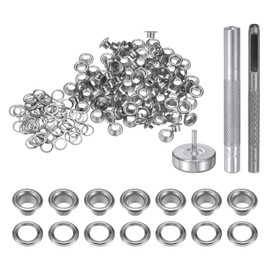 QUARKZMAN Grommet Tool Kit, 100 Pieces 4 mm Eyelets with 2 Eyelet Pliers and 1 Disc Set, Metal Eyelets Copper Grommet Punching Tool for Fabric, Tarpaulins, Leather Fabric, Curtain, Pool Cover, Silver