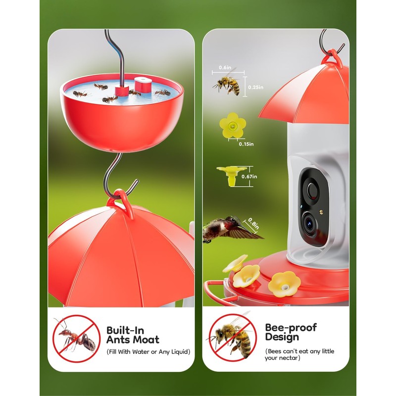 LongPlus® Hummingbird Feeder with Camera, Ant Moat, Bee Proof, Bird