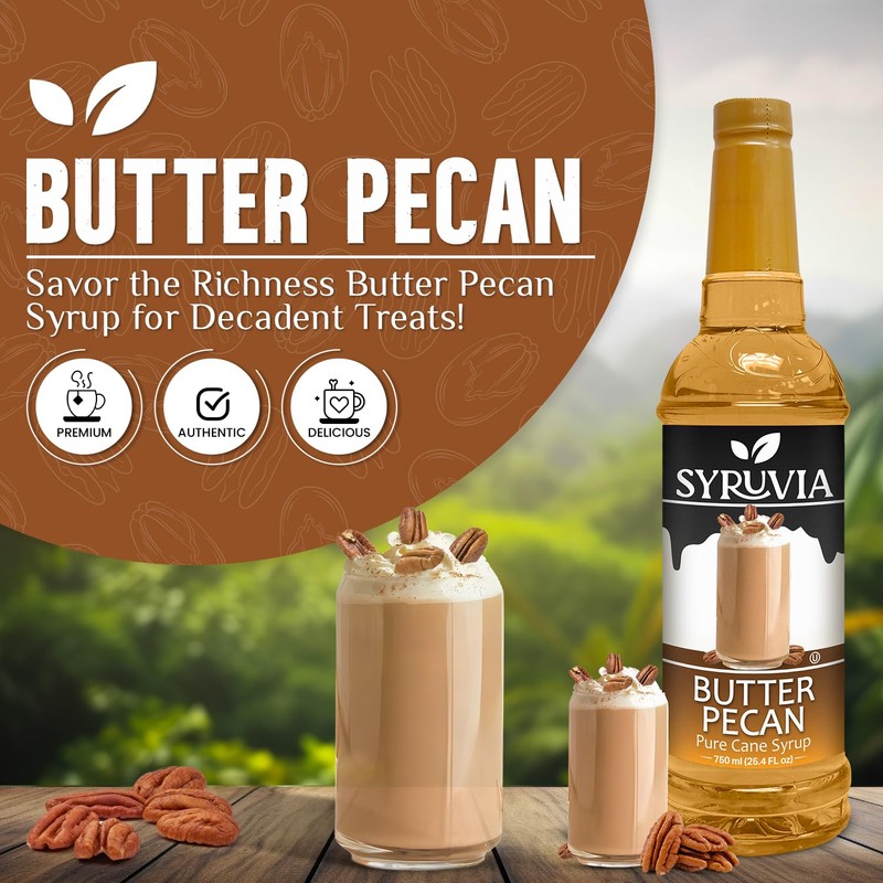 Syruvia Butter Pecan Syrup For Coffee 25.4 Ounces Butter Pecan