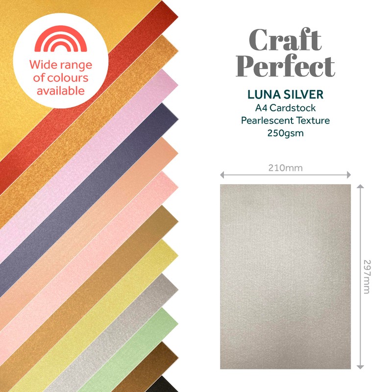 Craft Perfect Pearlescent Card A4-Luna Silver, Cardstock, 30 x 22