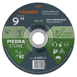 Truper ABT-419, Disco abrasivo para corte de piedra, alto rendimiento, 3.2 mm, 9", 1 pieza