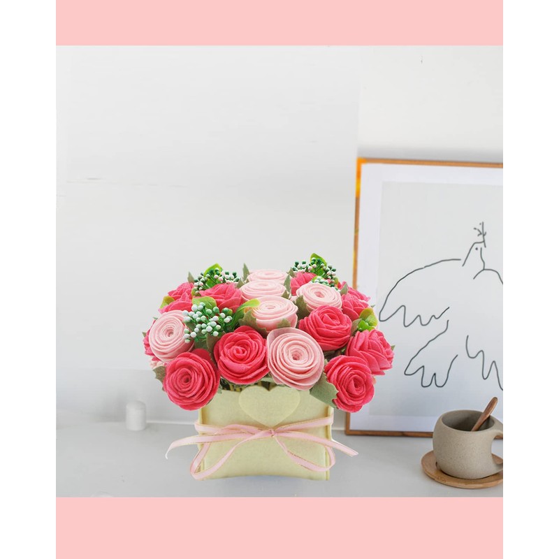 DIY Felt Flower Kit, Felt Pink Rose Bouquet Kit, Floral