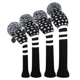 Scott Edward 4Pcs Golf Headcover Set for Wood Covers-Driver(460cc) Fairway Hybrid Big Pom Washable Protect Golf Club