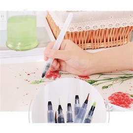 WANGCL 6 Pack Water Brush Assorted Tips Refillable Ink and Water Brush Pen for Watercolouring Painting Colour Blending and Calligraphy