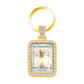 Tobestu Gold Plated Pope Keychain - Rectangular Catholic Keyring Charm - Christian Symbol Accessory YA5951