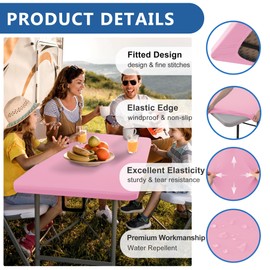 Enjoyidea Fitted Tablecloth for 8 Foot Rectangle Tables-6 Pack Pink Elastic Outdoor Picnic Table Cover-Spandex Stretch Folding Table Cloths 8ft for Camping Dining Room Patio Kitchen Banquet Party