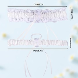 2 Piezas Ligas Novia, Liga Novia de Encaje Elástico Accesorios de Boda con Perlas Artificiales y Lazo (Blanco)