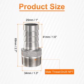 sourcing map Stainless Steel Hose Barb Fitting 1" (25mm) Barbed x Dn25 NPT Male Pipe Fitting Air Hose Barb Fittings Coupler Thread Connector Adapter for Water Fuel