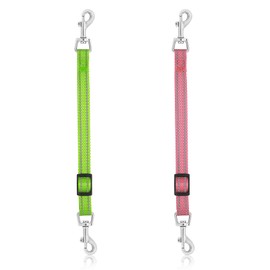 Cobee 2 Pcs Reflective Nylon Puppy Collar Clips, Backup Collar, Safety Adjustable Pet Dog Harness Connector, Double Ended Backup Clasp Clip for Dog Puppies (Green, Pink)