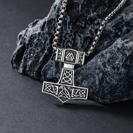 Lattd Viking Thor's Hammer Necklace 925 Sterling Silver Norse Mjolnir Amulet Pendant Jewelry for Men Women with 22''+2'' Stainless Steel Chain