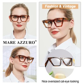 MARE AZZURO Oversized Reading Glasses +1.75 Women Cat Eye Readers 0 1.00 1.25 1.50 1.75 2.00 2.25 2.50 2.75 3.00 3.50 4.00 5.00 6.00 (Brown, 175)