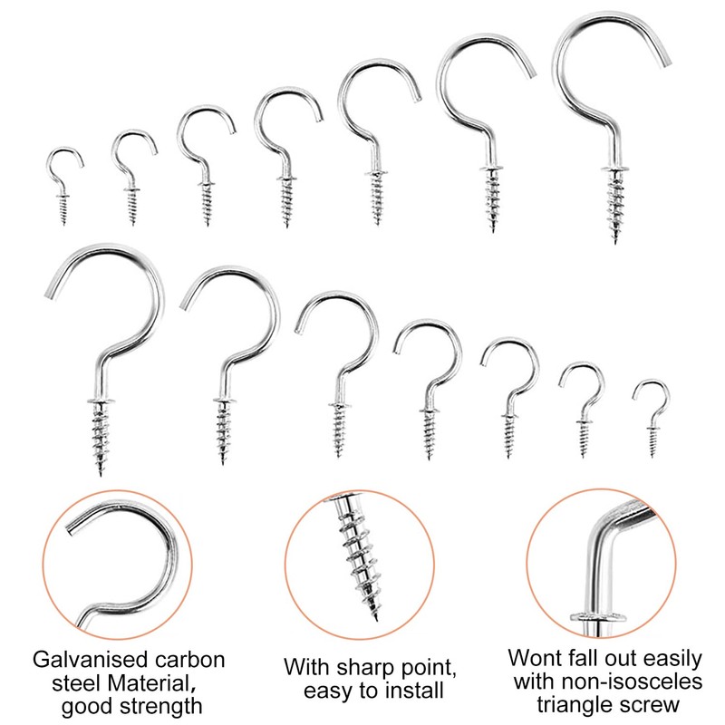 Eupneicu Screw Hooks [Pack of 150], 7 Sizes Screw-In Hooks,
