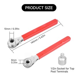 Kodrily Ratchet Wrench, Portable Terminal Wrench, Battery Terminal Ratchet Wrench, 5/16in 0.4in 10mm Socket Wrench with 1/2in Socket for Top Side Post Battery Car Home RV Sport