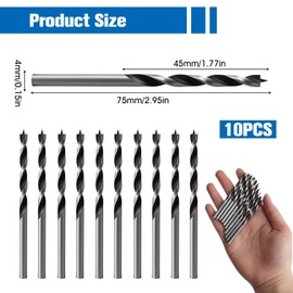 Pack of 10 Carbon Steel Wood Drills, 4 mm, 2 Inch Drilling Depth Spiral Drill Bit Made of Carbon Steel, Spiral Drill Bit for Wood, Extra Long, with Spiral Shape, 1 Chamfer, for Precise Drilling
