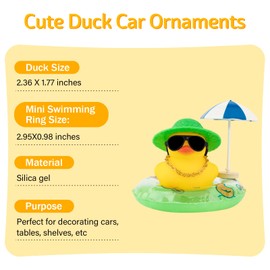 wonuu Rubber Duck Car Ornaments Duck Car Dashboard Decorations for Cute Car Accessories with Straw Hat Necklace Sun Umbrella and Sunglasses, Green