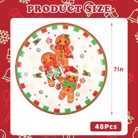 48 Pcs Christmas Gingerbread Man Paper Plates Gingerbread Candy Cane Disposable Party Plates Peppermint Candy 7" Dinner Dessert Plate for Winter Holiday Xmas Party Supplies (Gingerbread, 7Inch)