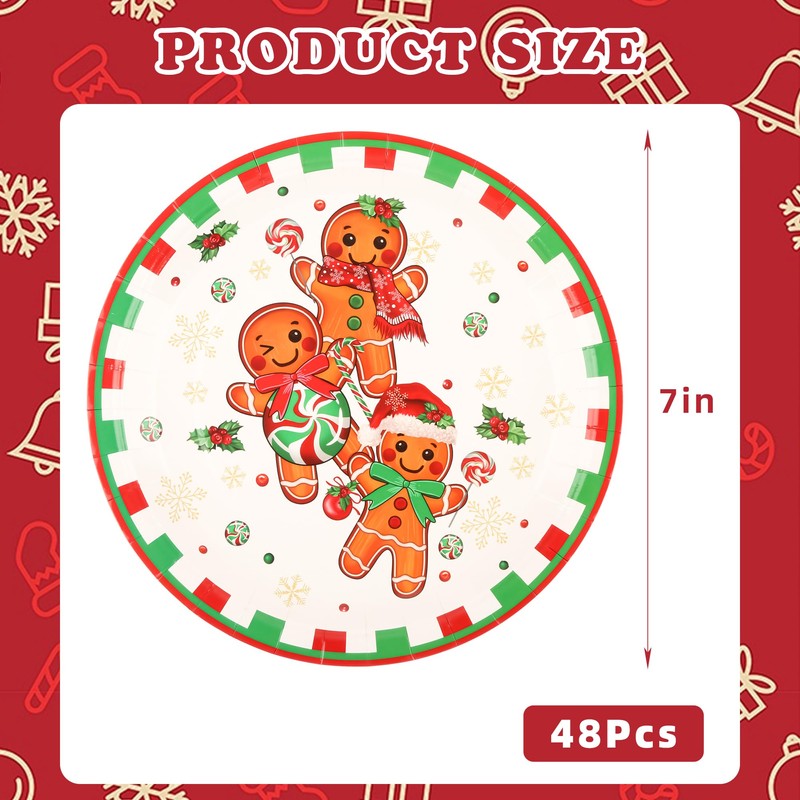 48 Pcs Christmas Gingerbread Man Paper Plates Gingerbread Candy Cane