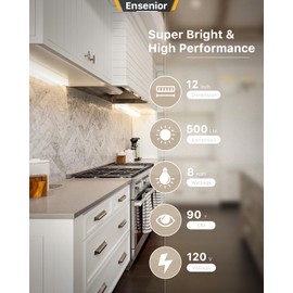 Ensenior 12 Inch LED Under Cabinet Lighting Hardwired, 5CCT, 8W 500LM, 2700K/3000K/3500K/4000K/5000K, Wired Under Cabinet Lights, Dimmable Under Counter Lights for Kitchen, FCC, 1 Pack