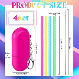 Meanplan 4 Sets Silicone Straws with Case Reusable Straws Silicone Foldable Portable Drinking Straw Set for Party Cold or Hot Straw with Carry Case, Cleaning Brushes 7 5/7 Inch Long (Neon Colors)