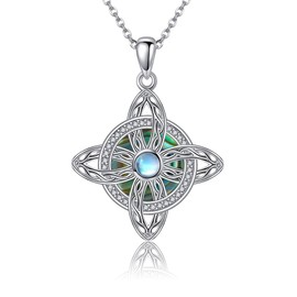 YAFEINI Witches Knot Necklace Sterling Silver Abalone Shell Witch Knot Pendant Irish Jewelry for Women