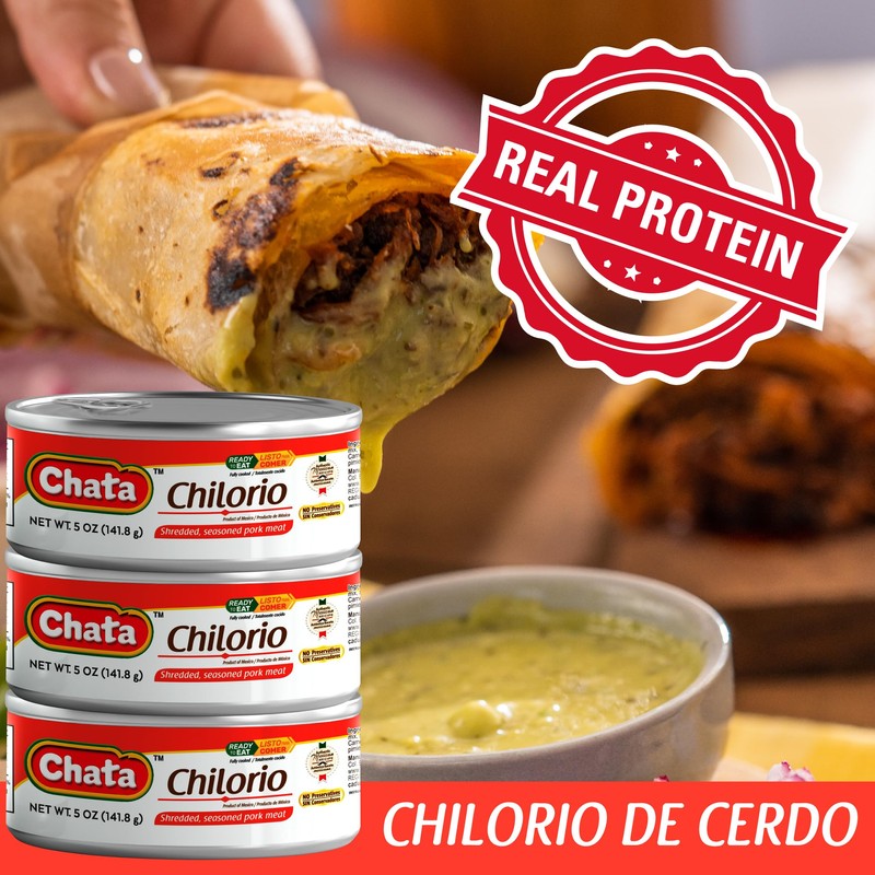 Chata Mexican Pork Chilorio, Seasoned Shredded Pork, 5 oz Can