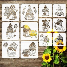 Gnomes Sunflower Painting, Reusable Painting Stencils, Reusable Stencils for Wall Art, Home Décor, Painting, Art & Craft (12 PCS)